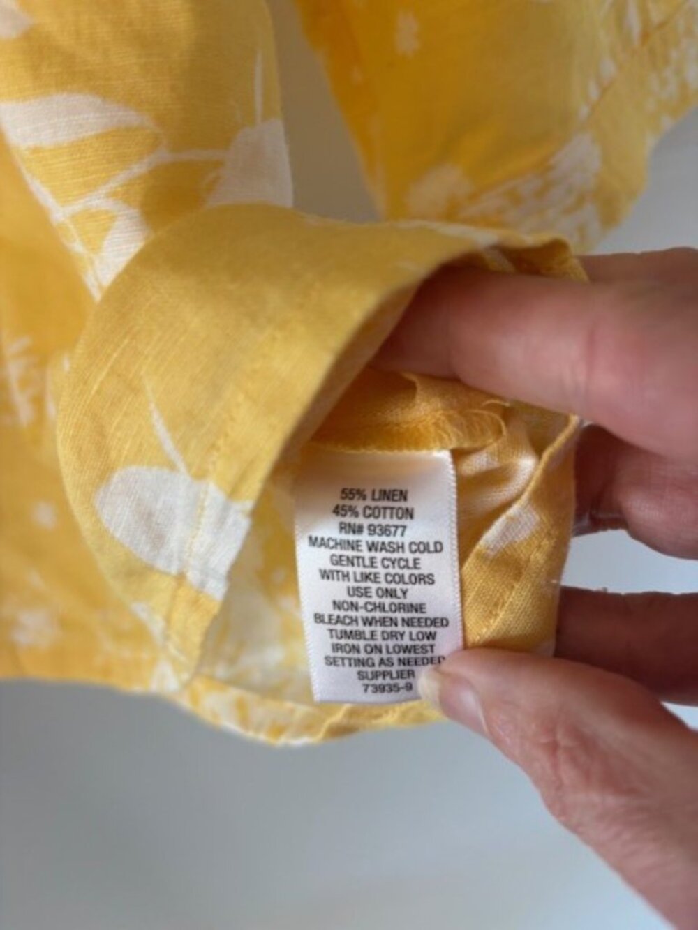 Liz Claiborne Yellow Floral 3/4 Sleeve Linen Blend V Neck Blouse L Resortwear - Picture 6 of 6